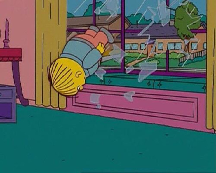 Ralph Wiggum Diving Through Window meme